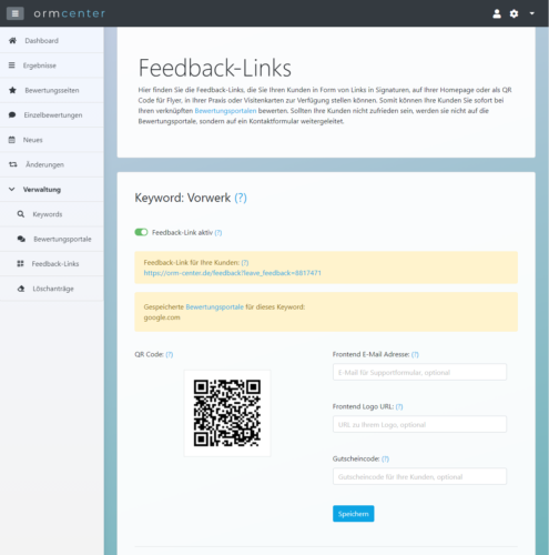 Online-Tool für Review Management: Feedback-Links
