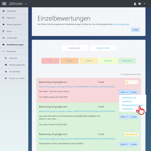 Review Management Online-Tool: Bewertungen löschen lassen